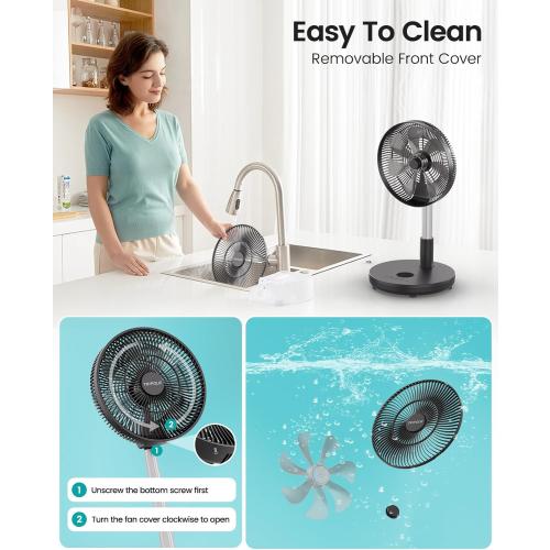 TriPole Foldable Standing Fan 12 Portable Rechargeable Quiet Fans, 6 Speed | Auto-oscillating, 12000mAh Battery Folding Fan, LED Display, Remote Control, Timer Setting, Height Adjustable for Home Office