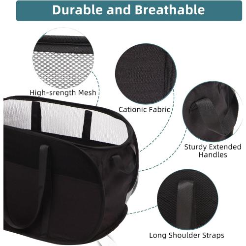 2 Pcs Collapsible Laundry Baskets, Tear Proof Pop Up Laundry Hamper with Dual Handles, Durable Foldable Laundry Basket, Easy to Carry Laundry Hamper for Home, Laundry Room, Bedroom, Dorm, Travel Black