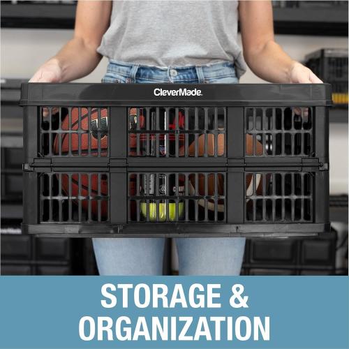 Size 11 Gallon 3 Pack Color Black CleverMade Collapsible Utility Crates-Obsidian 3pck 45L / 11 Gal holds 66 lbs - Stackable Containers Heavy Duty Capacity Crates Space-Saving Baskets