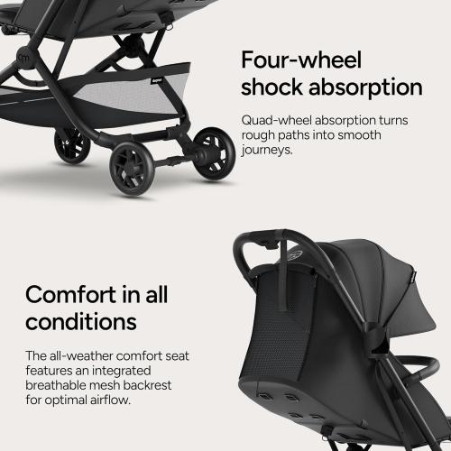 Mompush Velo Lightweight Travel Stroller, Compact & Airplane-Friendly for Baby and Toddler, Lie-Flat Seat, One-Hand Fold, with Leather Bumper Bar, Shoulder Strap, Raincover, Storage Bag & Cup Holder