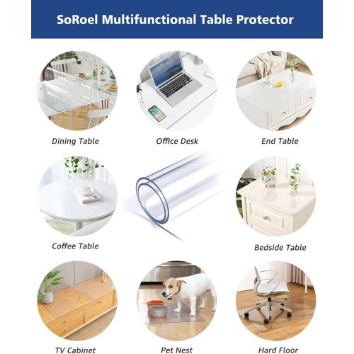Size 8X48 Inch Clear PVC Table Cover 1.5mm Thick Crystal Table Topper Protector Rectangular Vinyl Plastic Desk Pad Transparent Tablecloth for Side End Table Night Stand Dresser