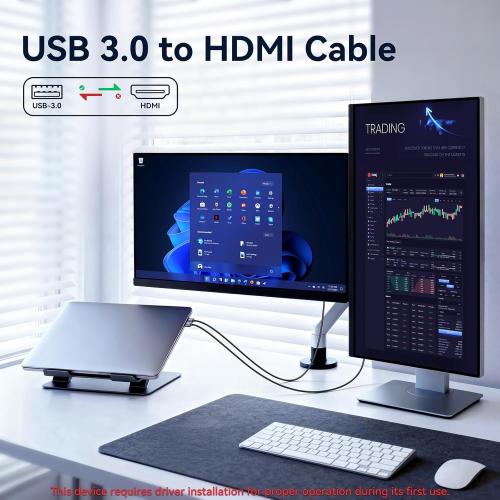 USB 3.0 to HDMI Cable 5Ft, 1080P@60Hz 5Gbps USB to HDMI Adpter High Speed for Connecting Laptop/PC/PS5/Xbox/Switch to TV/Monitor/Projector, Screen Mirroring and Display Extension