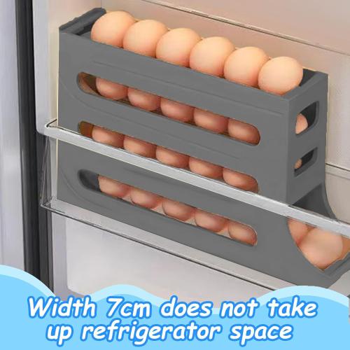 Egg Holder for Fridge, 4 Tiers Dispenser, 30 Egg Container Refrigerator, Large Capacity Organizer Automatic Fridge Rolling Egg Container for Pantry Countertop (Grey)