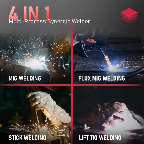 YESWELDER 160A MIG Welder, 110V/220V MIG/Flux Core/Lift TIG/Stick | 4-In-1, synergic control, clear digital display, efficient setup, beginner friendly
