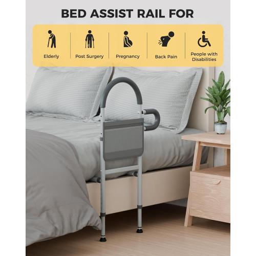 Bed Rails for Elderly Adults Safety, Bedrails for Elderly Adults Grab Bar Bed Handrails, Cane for Seniors with Non-Slip Ergonomic Handle and Storage Pocket, Fit Twin, Full, Queen, King