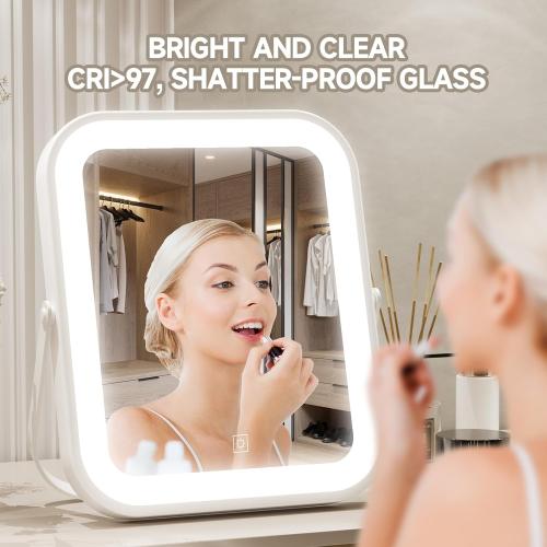 Size 10x8 Color White PRIMETEK LED Vanity Mirror with Gift Box, 10x8 Lighted Hollywood Makeup Mirror, Portable Travel Makeup Mirror with Lights, 3-Color Lighting, 5X Magnification, for Vanity Desk, Bedroom, Gifts for Her