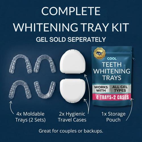 Teeth Whitening Trays Moldable 4 Dental Trays 2 Retainer Case Teeth Trays for Tooth Whitening Gel Compatible with Opalescence Teeth Whitening Gel