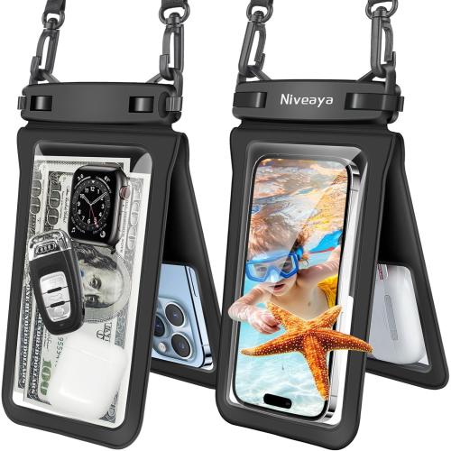 Niveaya Double Space Waterproof Phone Pouch (2-Pack) - IPX8 Phone Case Dry Bag for Beach, Kayak, Cruise Travel Essentials - Compatible with iPhone 17/16/15/14 Pro Max Galaxy S25/S24 Ultra (up to 8.3)