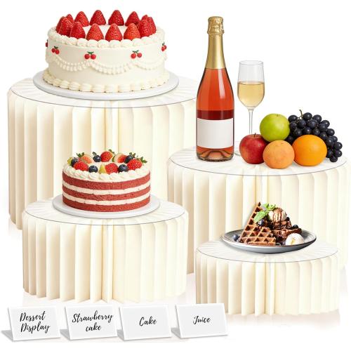 Buffet Risers Food Risers for Display Party Included 4 Sizes Foldable Buffet Risers with Acrylic and Mini Signs for Party Pedestal Cake Stand Set Catering Dessert Jewelry Collectibles Boxes