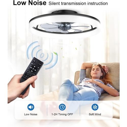 AQUBT Ceiling Fans with Lights and Remote, 20 Modern Low Profile Ceiling Fan with Light, Stepless Color Temperature Change and 6 Speeds for Bedroom, Kids Room and Living Room (Black)