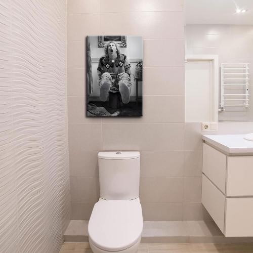 Funny Bathroom Canvas Wall Art Set of 2 - Black and White Vintage Humor Wall Decor, Dumb And Dumber Comedy Movies Posters for Toilet Bathroom Decor 12x16 inch Framed