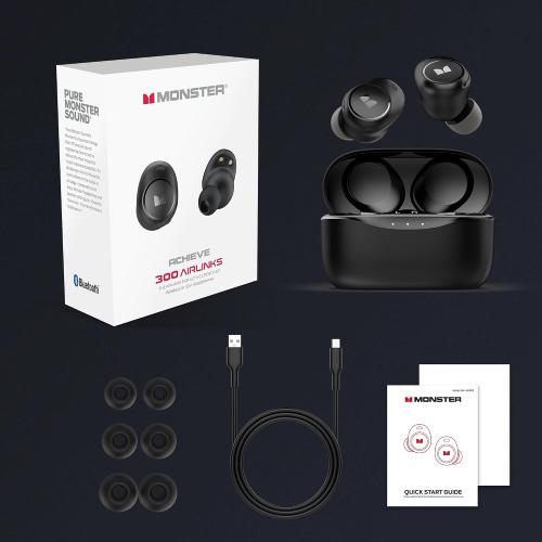 Monster Wireless Earbuds, Achieve 300 AirLinks Headphones Touch Control with Bluetooth 5.3 in-Ear Stereo Headphones, USB-C Quick Charge, Bluetooth Earbuds