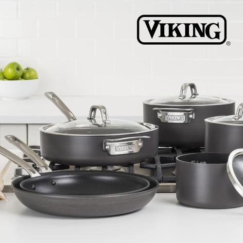 Viking Non Stick Frying Pans, 2 Piece Hard Anodized Kitchen Cookware, 10 and 12 Inch, Gray