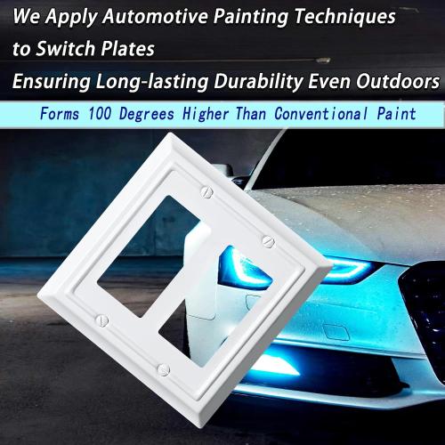 Metal Decorative Wall Plate, Electrical Outlet Covers,Light Switch Covers,Thick and Durable Mid Size 4.92'' x 4.92'' Switch Plate in Various Styles (Pure White, 2 Gang Decorator 2 PK)