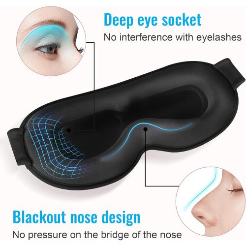 Sleep Mask,Upgraded 3D Deep Contoured Eye Mask for Sleeping,No Pressure Eye Covers 99% Block Out Light Eye Mask with Adjustable Elastic Strap for Sleeping, Yoga, Traveling (1pc,Black)