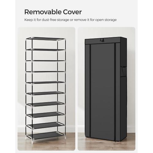 SONGMICS Shoe Rack with Non-Woven Fabric Cover, 9 Tier Storage Shelf for 27-35 Pairs of Shoes, Entryway, Suitable for Sneakers, High Heels, Flats, and Boots, Black URXJ10H