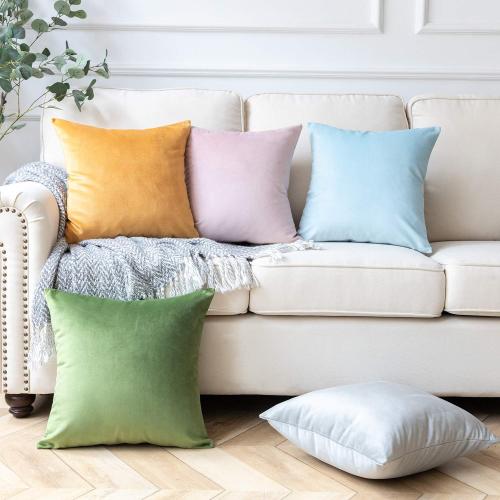 Phantoscope Pack of 2 Velvet Decorative Throw Decorative Pillow Cover Soft Solid Square Cushion Case for Couch Off White 18 x 18 inches 45 x 45 cm