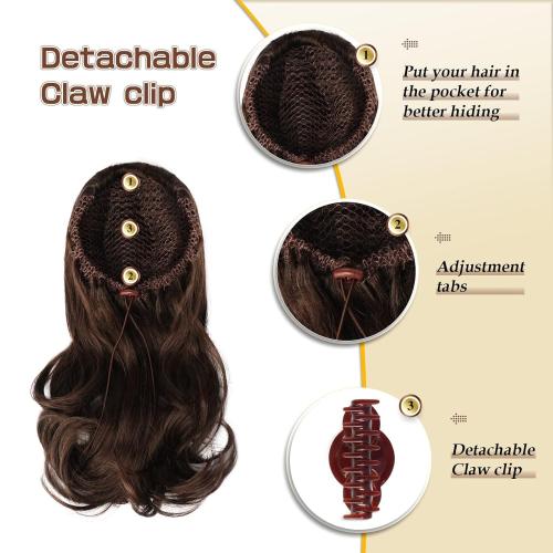 SOFEIYAN 13 Ponytail Extension Long Curly Ponytail Clip in Claw Hair Extension Natural Looking Synthetic Hairpiece for Women, Black/Medium Chestnut Brown Mix