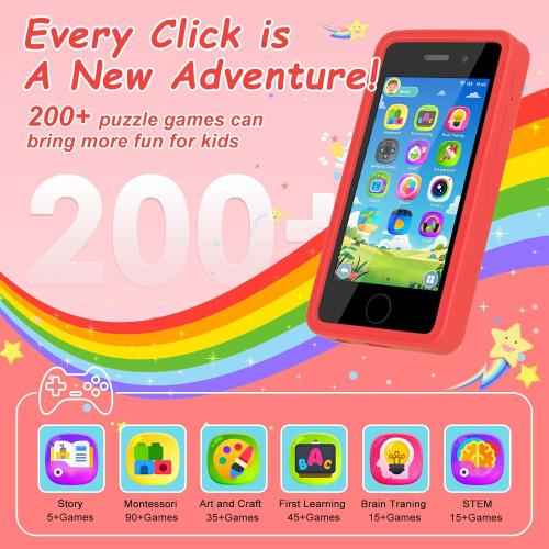 3.97 Touchscreen Kids Toys Smart Phone, Kids Phone with Games & Dual Camera, Toddler Toys Phone, Boys and Girls Learning Toy Phone for 3-9 Years Old (Red)
