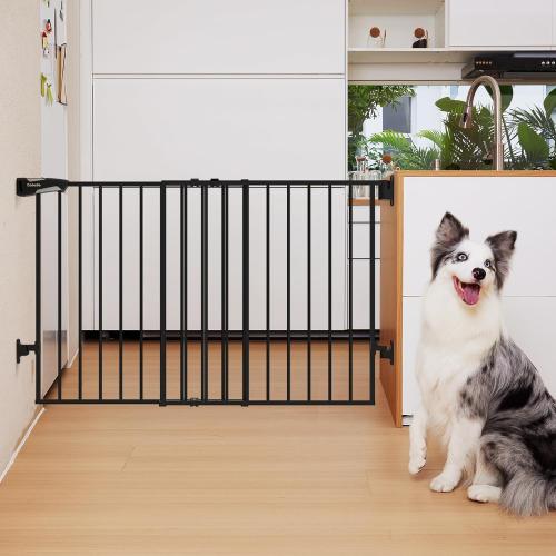 Babelio 31.5-55 No Bottom Bar Baby Gate Extra Wide, 2-in-1 Auto Close Dog Gate for The House, Stairs and Doorways, with Large Walk Thru Door, Black