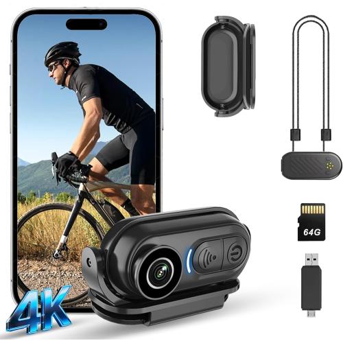 4K Mini Body Camera - Thumb Sports Action Cam 64GB with Audio, Wearable Hands-Free Chest Pov Recording, Helmet Mount & Magnetic Personal Clip On Camcorders - For Cap Shirt Outoor Cycling Skiing