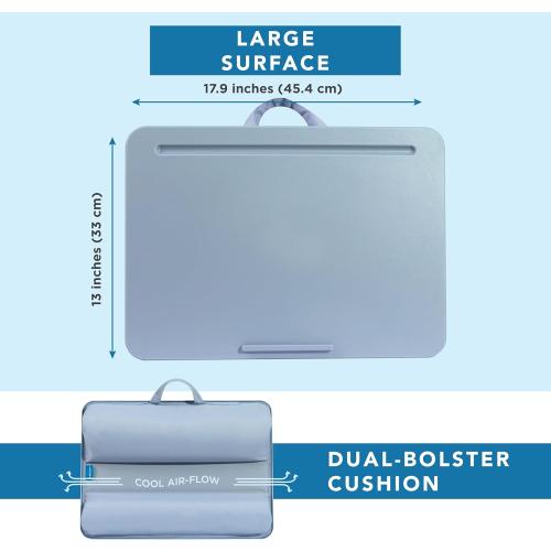 LAPGEAR Original Lap Desk – Large (17.9” x 13”) | Fits Up to 17.3” Laptops | Cushioned with Device Ledge, Pencil Tray & Handle | Portable & Lightweight | Sky Blue – Style No. 45153