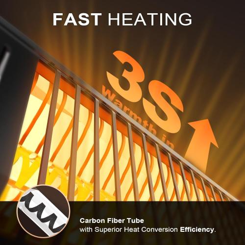 1500W Infrared Patio Heater, IP65 Waterproof Outdoor Electric Heater with Remote, 4 Heat Levels, 24H Timer, Memory Function, Fast Heating for Garage, Backyard, Black