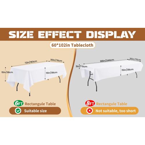 8 Pack 60 x 102 Inch Tablecloth, Beige Tablecloth for 6 Feet Rectangle Tables, Stain and Wrinkle Resistant Washable Fabric Table Cloth for Wedding Party Dining Table Buffet Parties and Camping