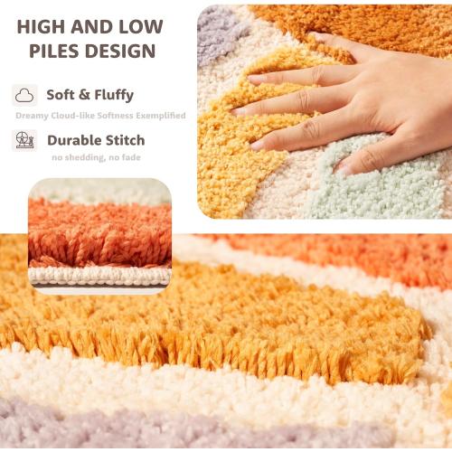 Large 37 x 20 Sunrise Boho Bathroom Rugs,Half Circle Bath Mat Cute,Sun Bath Mats,Retro Bohemian Half Round Home Bathroom Decor,Small Colorful Fun Semi Round Shower Rug Non-Slip