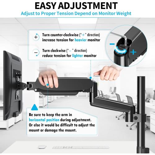 MOUNTUP Monitor Arm, Full Motion Gas Spring Single Monitor Stand, Height Adjustable Desk Mount with C Clamp/Grommet Base, VESA Mount Fits 17 to 32 Inch LCD Screens