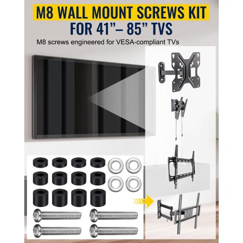 M8 Screws for Samsung TV – Extra Long Bolts Adjustable 13.5mm–45mm, TV Mounting Screws with Washers & Spacers, Fits 41–85″ VESA TVs