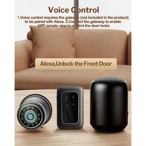 Fingerprint Door Lock - Smart Door Knob with Passcode Keypad, Finger Print Biometric Door Knobs & App Control, Keyless Smart Door Lock for Apartment Bedroom Hotel Office (Black)