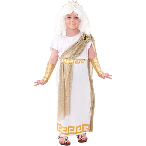 Kid Zeus Costume,Greek God Costume Kid,Ancient Greek Outfit with Headband,Wrist Cover,Halloween Grecian Costume