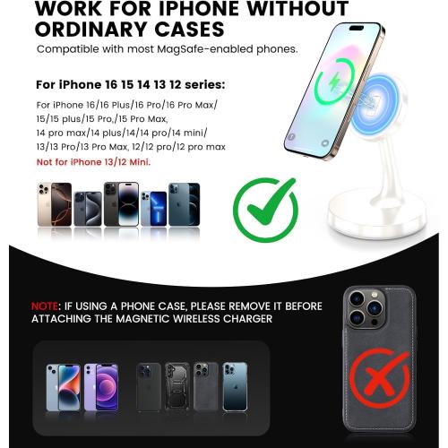 2 Pack Magnetic Wireless Charger iPhone, 15W Fast Mag-Safe Charger Stand for iPhone 17/17 Air/17 Pro/17 Pro Max 16/15/14/13/12 Series Magnet Wireless Charging Station/Pad for AirPods- Gifts Ideas