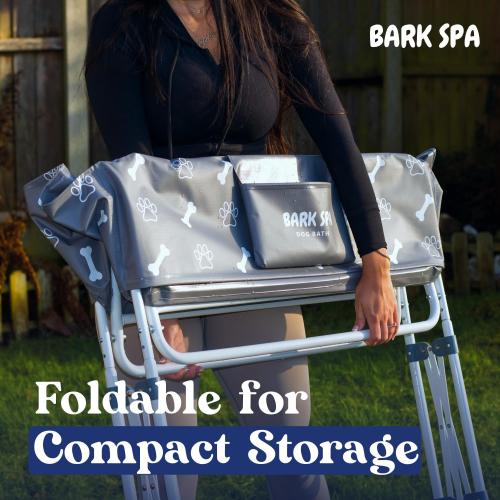 Dog Bath Tub - Free Brush & Towel – Foldable & Portable Dog Washing Station – Lightweight Elevated Design for Indoor & Outdoor Grooming