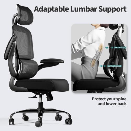 TRALT Office Chair Ergonomic Desk Chair - Gaming Chair with Lumbar Support | 330 LBS Home Office Desk Chairs with Headrest, Reading Chair with Flip-up Armrests, Comfortable Computer Chairs (1, Black)