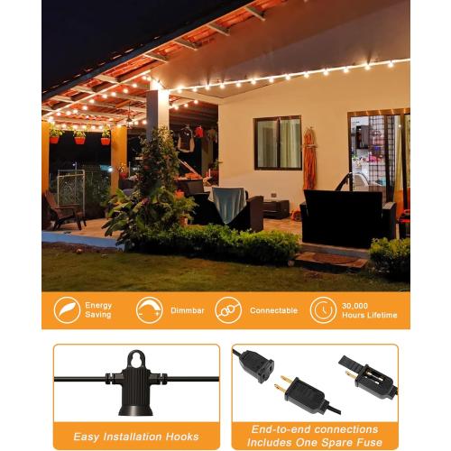 Outdoor String Lights, 150FT Patio Lights with 75 Shatterproof G40 Globe Bulb(3 Spare), Waterproof Connectable Dimmable LED Hanging String Lights for Outside Backyard Porch Balcony(2x75FT)