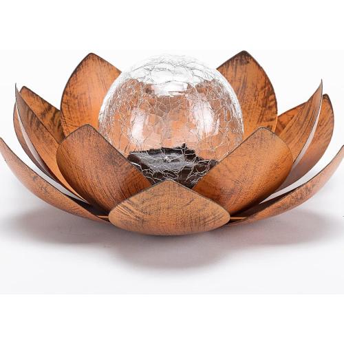 Huaxu Solar Lights Outdoor Decor Metal Lotus Flower LED Waterproof Glass Decorative Gifts for Garden Lover Women Mom Table Pathway Lawn Patio Yard Ground