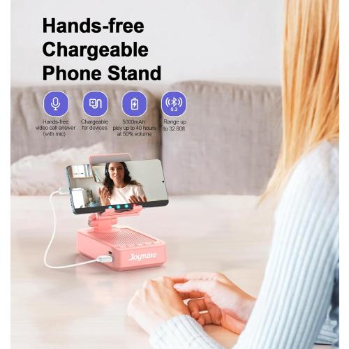 Gifts for Men Women, Phone Stand with Bluetooth Speaker and Charging Function 360° Rotable Angle Adjustable Cell Phone Holder with HD Stereo Sound Fits All Phones,Tablet (Pink)