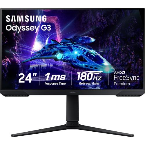 Samsung 24-Inch Odyssey G3 (G30D) Series FHD Gaming Monitor, 1ms, 180Hz, AMD FreeSync, Adjustable Stand, Black Equalizer, Virtual Aim Point, Eye Saver Mode, Flicker-Free, LS24DG302ENXZA