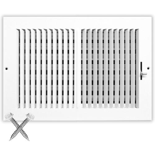 12x8 Supply Air Vent Cover 2-Way Grille for Wall or Ceiling Duct Opening - Adjustable Register Flat Stamped Face Air Diffuser by HVAC Premium - White - Overall Size: 13.75 x 9.75