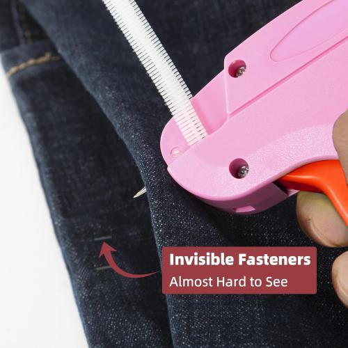 Stitch Gun for Clothes - Includes 6 Fine Needles, 1000 White & 1000 Black Fasteners, Handheld Stitch Gun - Quick Clothing Fixer, Tag Gun for Clothes (Pink Red)