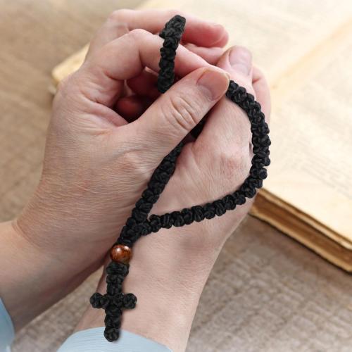 Handmade Orthodox Prayer Rope 100 Knots with Braided Cross Red Bead