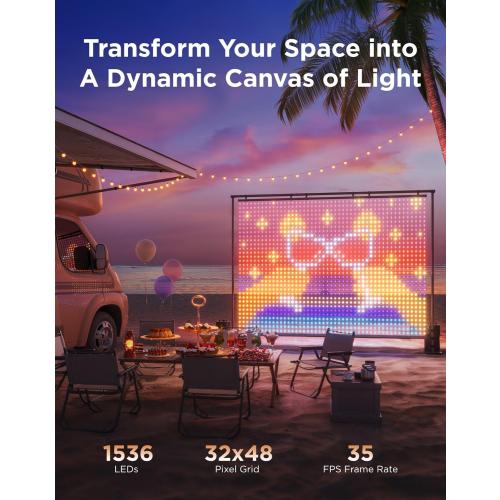 Govee Lightwall, Large Smart Curtain Light, 1536 RGBIC LEDs, 8.5x6.2ft | Portable & Dimmable Color Changing String Lights, Music Sync with AIGC, Light wall for Outdoor & Indoor Use, IP65 Waterproof