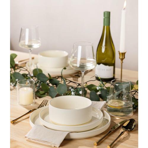 TheTerra Ceramic Dinnerware Sets for 4, 12 Pieces Porcelain Lightweight Plates and Bowls Sets, Scratch Resistant Dish Set, Oven & Microwave & Dishwasher Safe, Beige