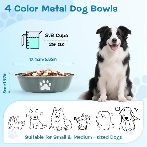 4 Pack Stainless Steel Dog Bowls, 29 OZ Metal Dog Bowls, 3.6 Cups