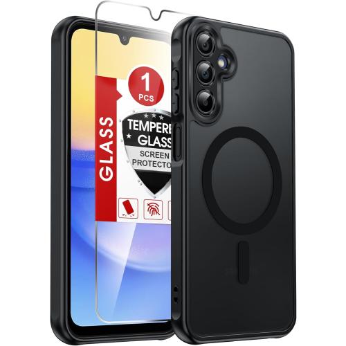 LeYi for Samsung Galaxy A15-5G Phone Case: Samsung A15 5G Case [Mag-Safe Fit] with Screen Protector, Frosted Translucent Soft-Touch Skin & Military-Grade Protection for A15 Samsung Phone Case, Black
