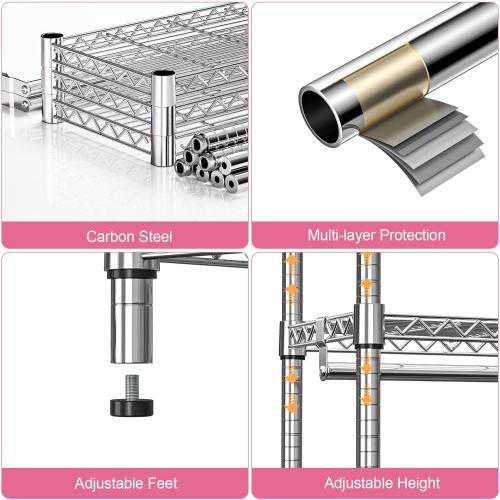 M MZG Heavy Duty Rolling Garment Rack 3 Tiers Adjustable Wire Shelving Clothes Rack with 2 Rods and Side Hooks,Storage Closet Clothing Rack with Wheels Chrome 15.7 D x 45.3 W x 79.6 H