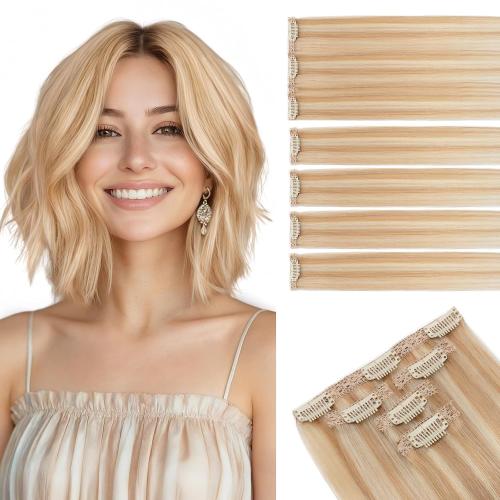 Short Clip in Hair Extensions Real Remy Human Hair,S-noilite Short Hair Extensions Clip ins,Mini Clip in Extensions for Add Volume and Highlights,5 Pieces 36g 10 inch Gold Blonde Mixed Bleach Blonde