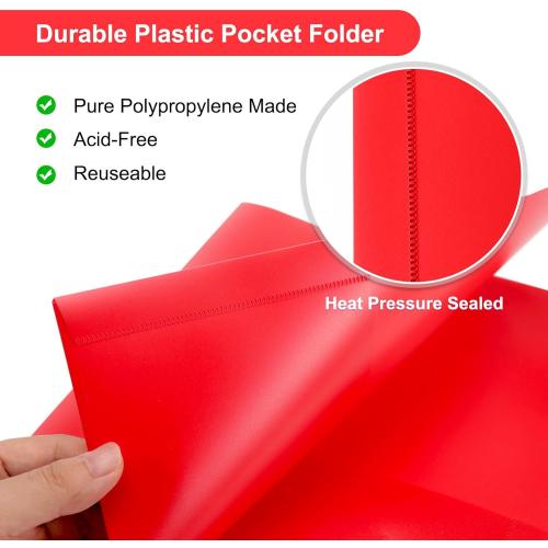 ViVin 60-Pack Red Plastic Folders with Pockets, Two Pocket Folders, Plastic Pocket Folders for School, Office and Home